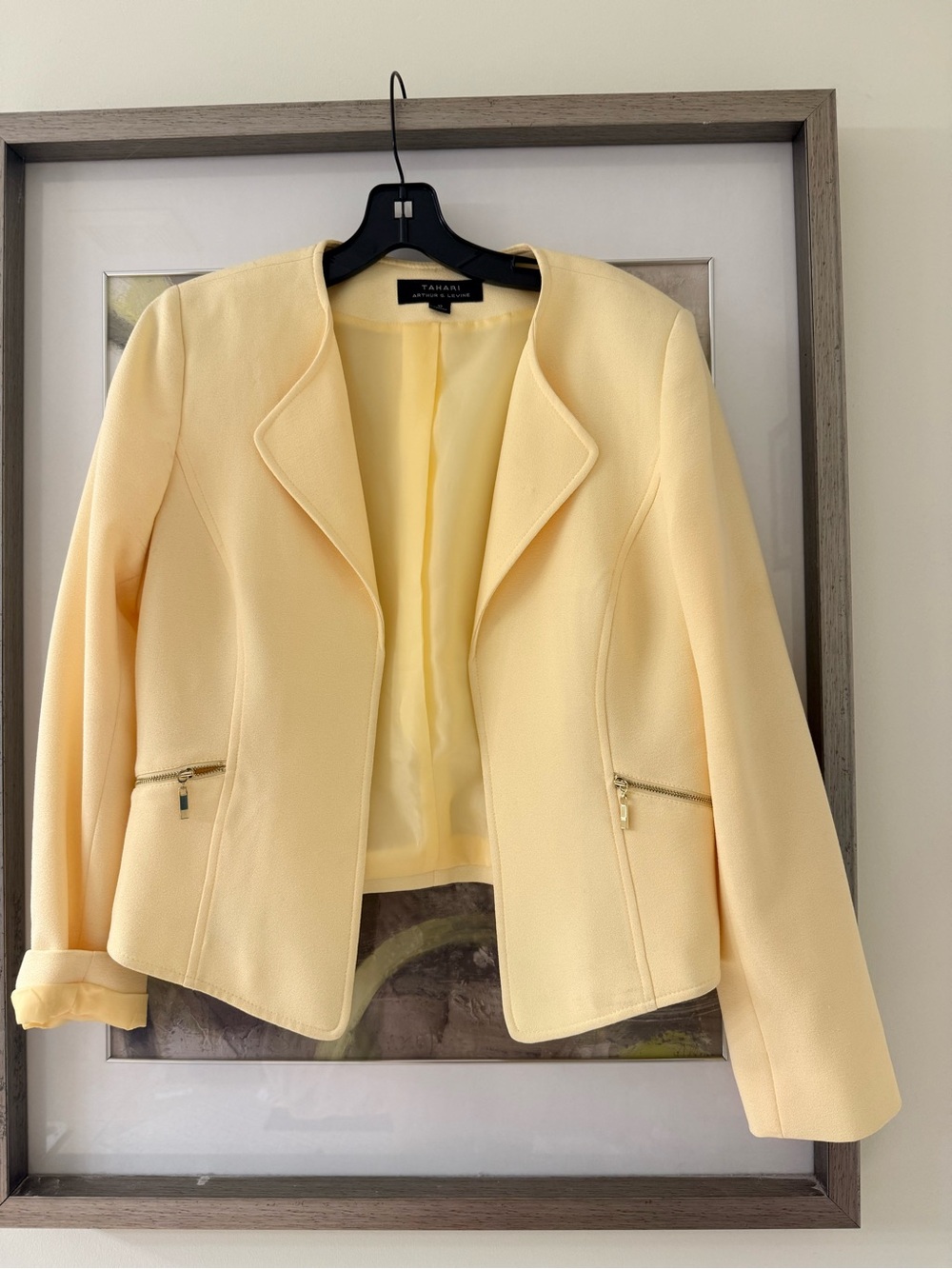 Tahari Pale Yellow Women's Tailored Zip-Pocket Blazer